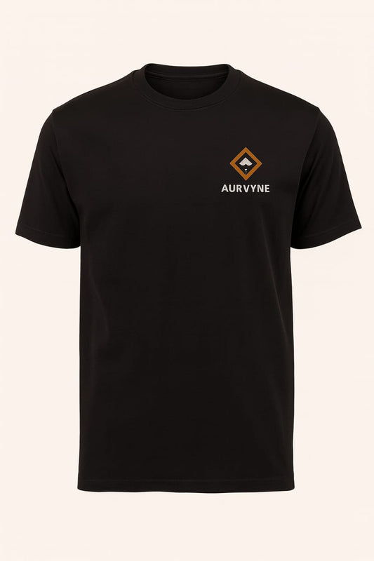 AURVYNE Premium Black Tee — Charcoal & Bronze Edition