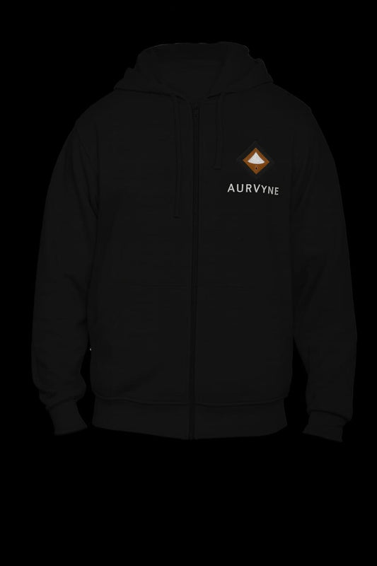 AURVYNE Fleece Hoodie – Black (Bronze Logo)